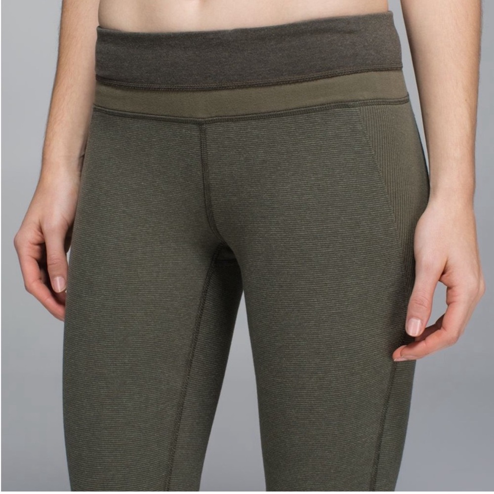 Lululemon Olive Refine Crop Leggings with Ribbed patches